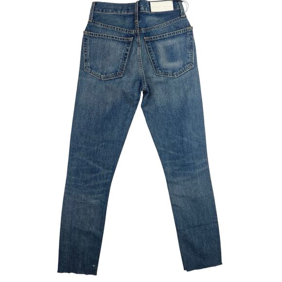 NEW RE/DONE Womens Blue High Rise Cut Off Hem Faded Straight Leg Denim Jeans 23 - Picture 2 of 5